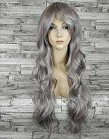 Перука сіра попеляста довга хвиляста з довгим чубчиком жіноча для жінок 80см зі штучного волосся