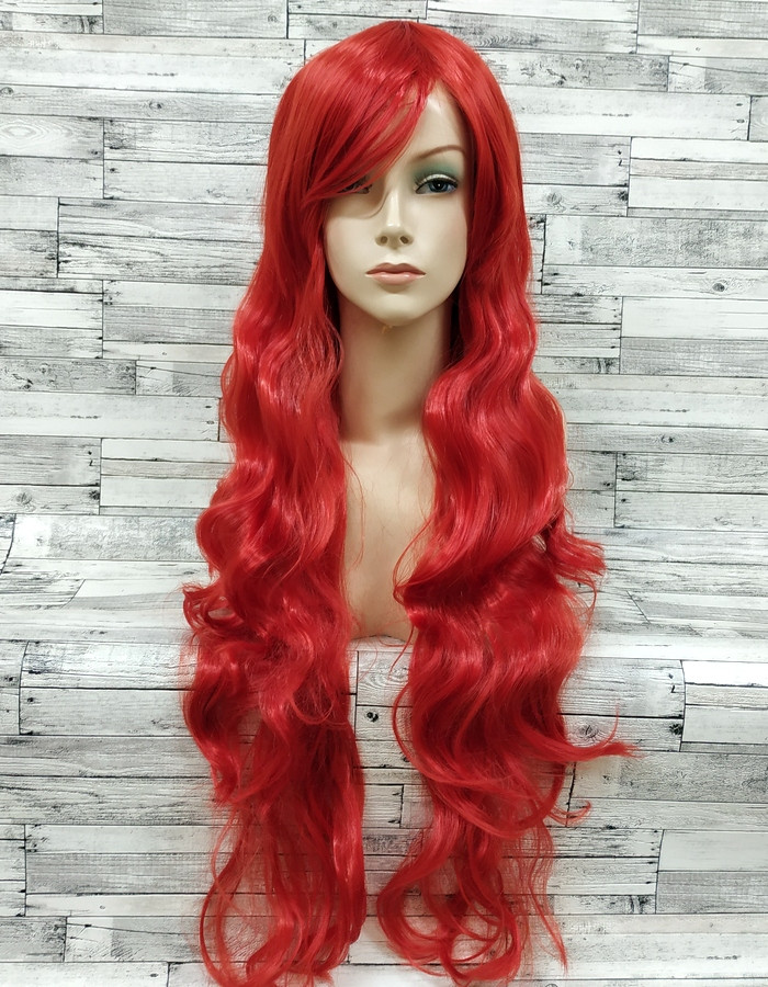 Перука червона хвиляста з довгим чубчиком жіноча для жінок 80см зі штучного волосся, фото 1