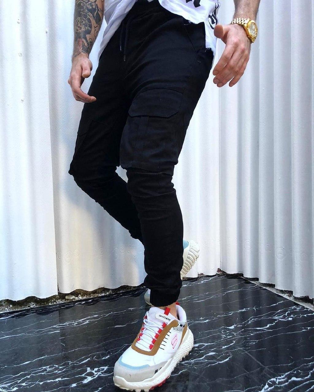 Чоловічі штани карго M318 чорні, фото 1