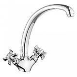 Змішувач латунний для кухні двовентильний на гайці високий Haiba Zeus 273 NUT (HB0434), фото 5