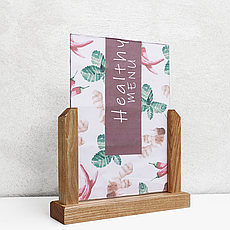 Тейбл токер підставка під спеціальні пропозиції, флаерки, меню А5 дерево + акрил
