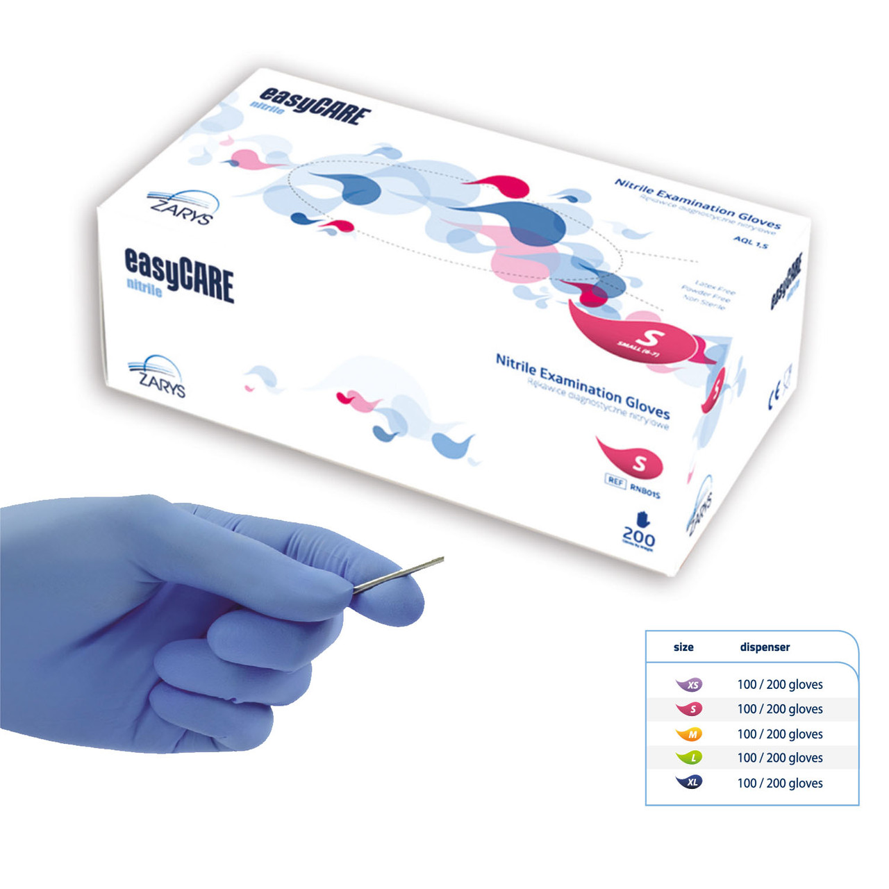 Рукавички нітрилові, блакитні easyCARE - 100 шт/уп, S