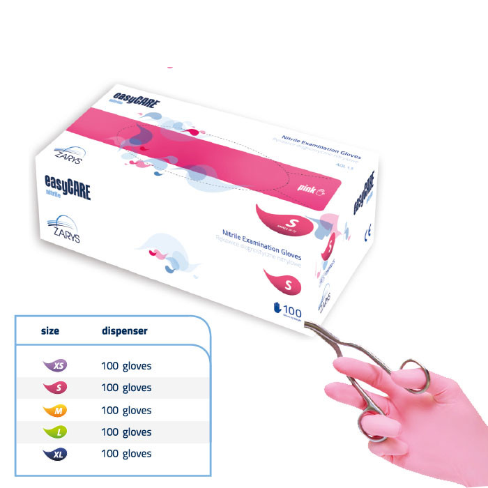 Перчатки нитриловые, розовые mediCARE - 50 пар/уп, S