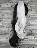 Перука різнокольорова чорно-біла з двома хвостами Лоліта хвиляста довга 65см жіноча штучна з довгим чубчиком, фото 2