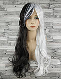 Перука різнокольорова чорно-біла з двома хвостами Лоліта хвиляста довга 65см жіноча штучна з довгим чубчиком, фото 3
