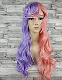 Перука різнокольорова рожева з фіолетовим з двома хвостами Лоліта хвиляста довга 65см жіноча штучна з довгим, фото 5