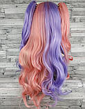 Перука різнокольорова рожева з фіолетовим з двома хвостами Лоліта хвиляста довга 65см жіноча штучна з довгим, фото 3