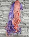Перука різнокольорова рожева з фіолетовим з двома хвостами Лоліта хвиляста довга 65см жіноча штучна з довгим, фото 4
