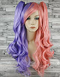 Перука різнокольорова рожева з фіолетовим з двома хвостами Лоліта хвиляста довга 65см жіноча штучна з довгим, фото 2