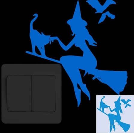 Стікер на Хелловін фосфорний Відьма 15 на 14 см синій, фото 1