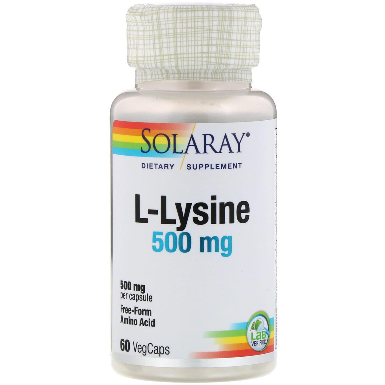L-лізин, L-Lysine, 500 mg, 60 VegCaps Solaray