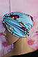 Яркая шапка чалма голубая с принтом - цветы, фото 4