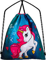 Рюкзак мешок сумка для сменной обуви голубой на шнурках школьный для девочки Единорог Winner One M-40
