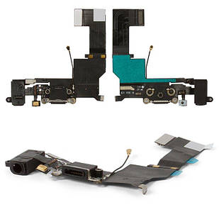 Шлейф з мікрофоном, з роз'ємом на навушники з роз'ємом на зарядку для iPhone 5, чорний, Original