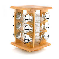 Спецовники на дерев'яній підставці, органайзер для спецій 12 ємностей, 16.5*16.5*24см