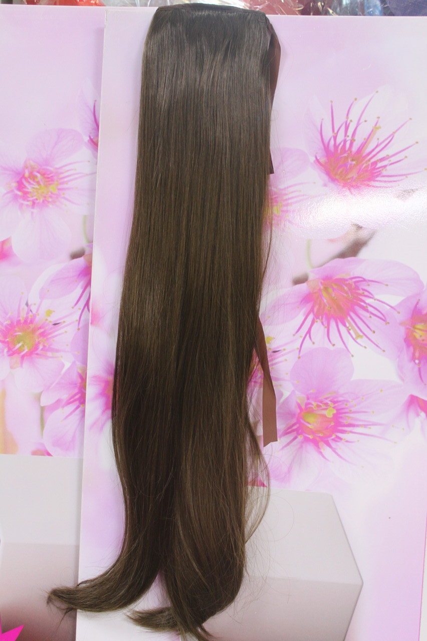 Шиньйон штучні волосся на стрічці прямі коричневі