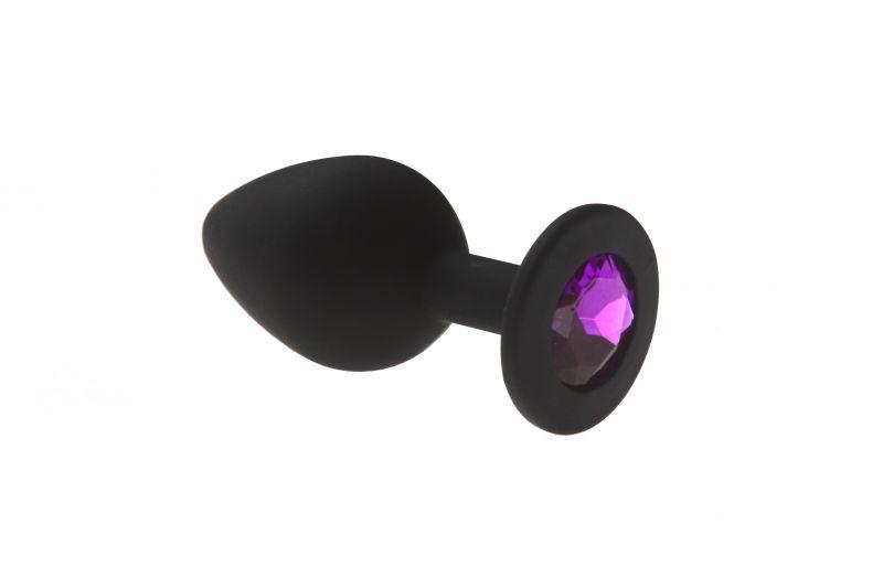 Анальна пробка з кристалом, Black Silicone Amethyst, M, фото 1