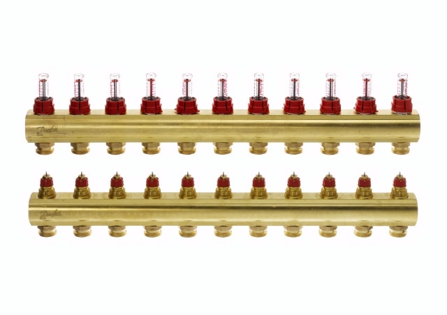 Коллектор для теплого пола FHF 11+11 c ратометрами Danfoss