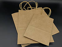 Бумажные крафт пакеты с витыми ручками без логотипа 26х15х26см