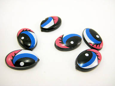 Синьо-рожеві Очі з віями для іграшок 12 мм. Овальні оченята для рукоділля та виробів Фурнітура для ляльок