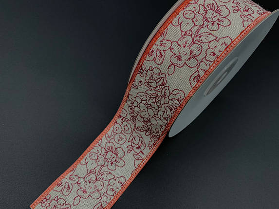 Стрічка тканинна з малюнком для декорування виробу Колір рожевий. 4см 20м/рул., фото 2