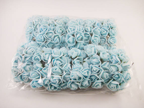 Троянда з дротом поліуретанова блакитна 12шт/пучок для рукоділля, хобі, декору, фото 2