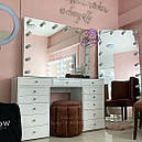 Стіл для візажиста, гримерный столик з високим дзеркалом зі склом на столі, колір - білий, фото 2
