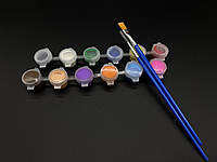 Набір фарб + 2 пензлі для малювання та іншої творчості (12 різних кольорів в упаковці)