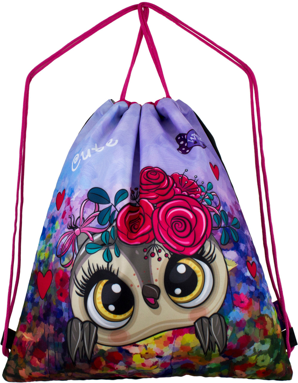 Рюкзак сумка дитяча для змінного взуття мішок на шнурках шкільний для дівчинки Яскравий Совеня Winner One M-43