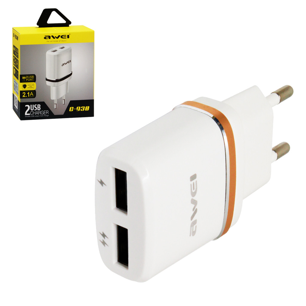 Мереживий адаптер Awei C-930 5V 2.1A 2 USB Быстрая зарядка