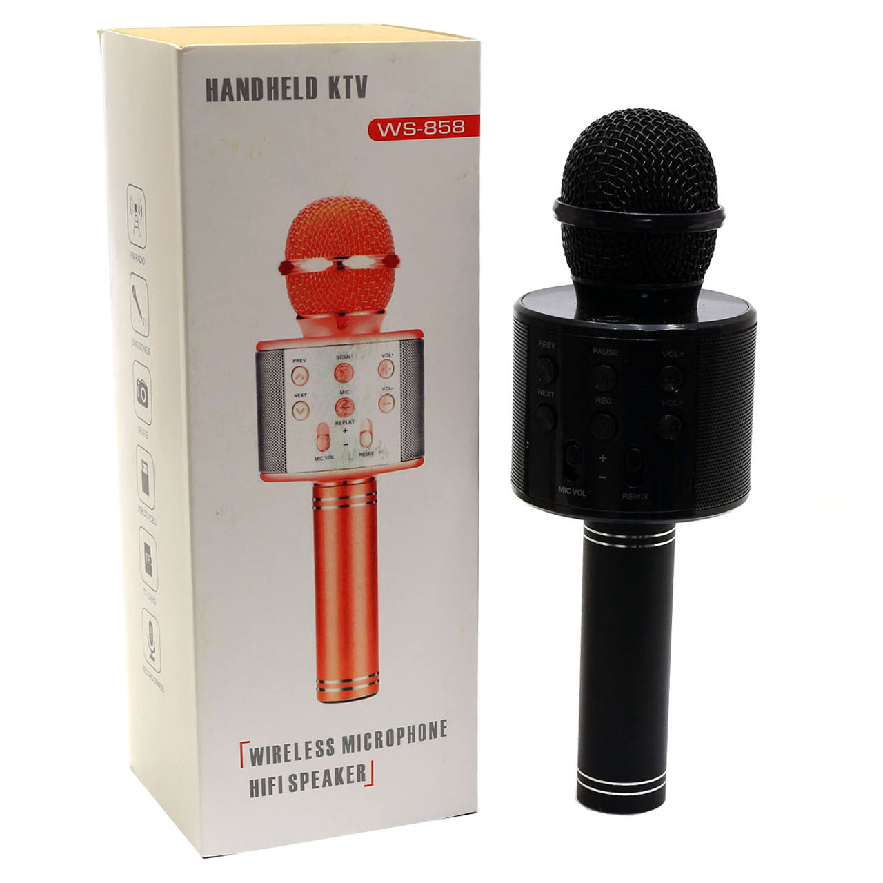 Бездротовий портативний мікрофон-колонка Bluetooth для караоке Чорний (WS-858), фото 1