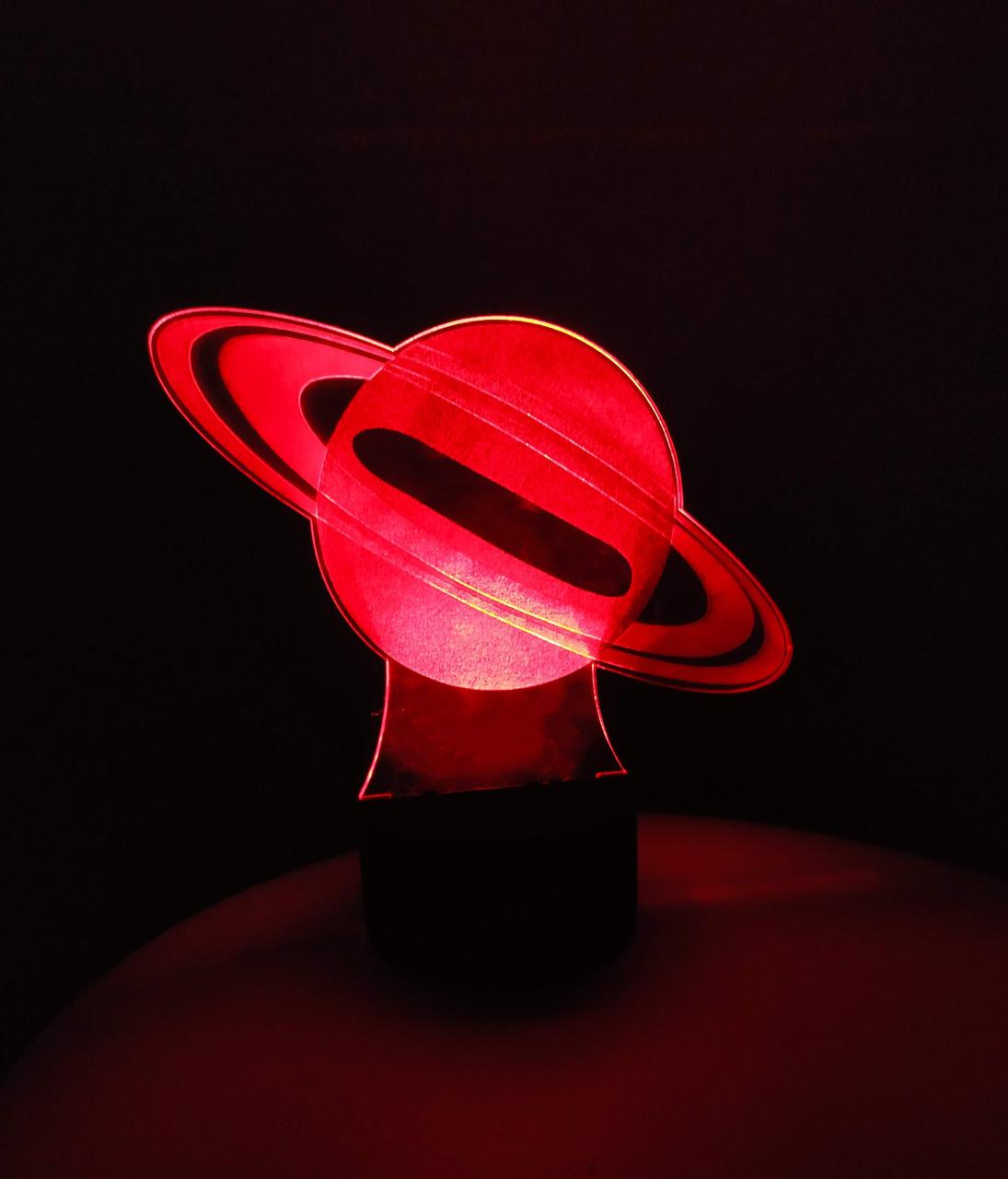 3d-світильник Сатурн, 3д-нічник, кілька підсвічувань (батарейка+220В), фото 1