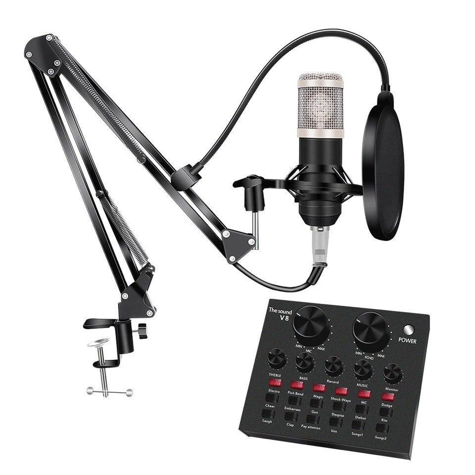 Настільний конденсаторний студійний мікрофон BM-800 зі звуковою картою V8