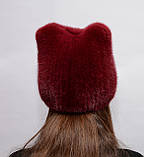 Шапка норкова на в'язаній основі "Кися стрази" Марсала, фото 3