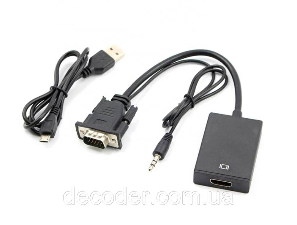 VGA на Hdmi кабель конвертер перехідник перетворювач адаптер ВГА сигналу з аудіо на Hdmi із зовнішнім живленням VGA - HDMI