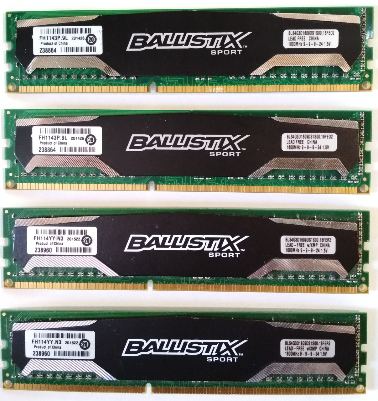 16 GB 4*4GB DDR3 1600MHz Crucial Ballistix Sport PC3 12800U CL9 RAM Оперативна пам'ять