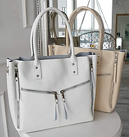 Женская кожаная сумка, сумка брендовая, сумка из натуральной кожи две змейки в расцветках, 2 белый