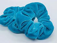 Резинка для волос велюровая голубая, оттенок - бирюзово голубой