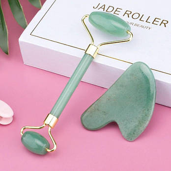 Набір ролик і скребок гуаша з нефриту JADE ROLLER
