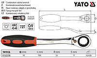 Ключ накидний, вигнутий з тріщаткою YATO: М16, HRC 42-48, Cr-V, з прогумованою ергономічною ручкою YT-02378
