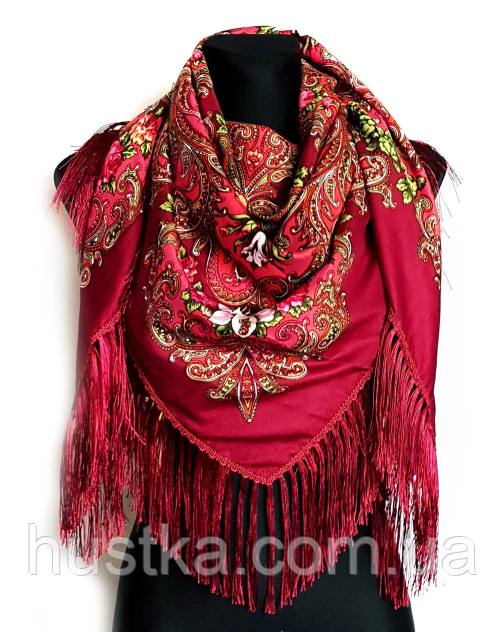 Українська народна хустка Стефанія 120х120 см бордова