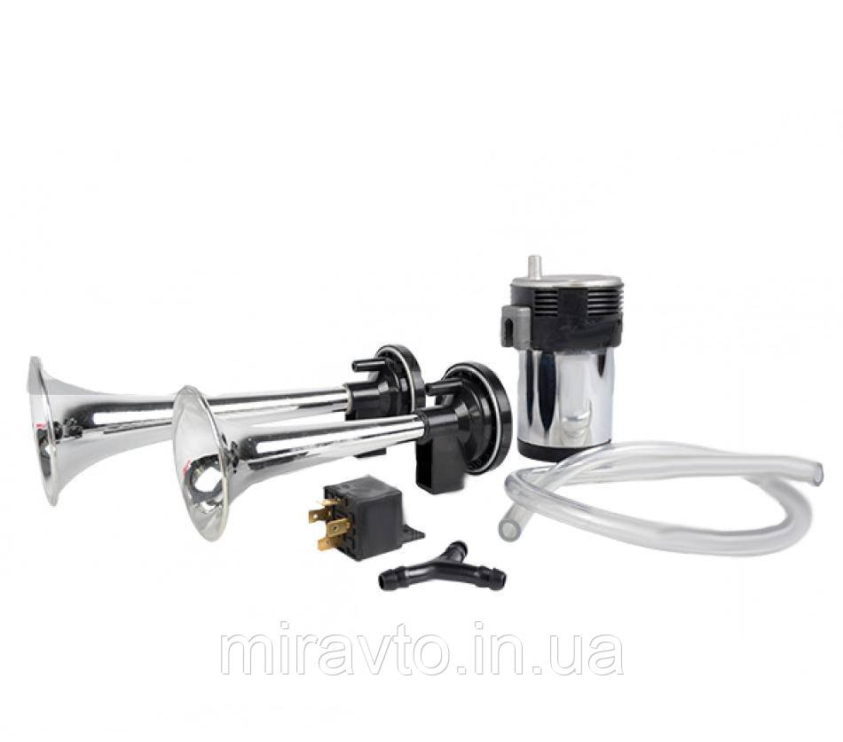 Сигнал Повітряний 12V/270mm 2 Дудки/Компресор SL-1032 Elegant хром, фото 1