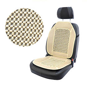 Накидка МАССАЖЕР деревяная на авто сиденья 47х100 см. Бежевая, Круглая косточка (ELEGANT 100654)