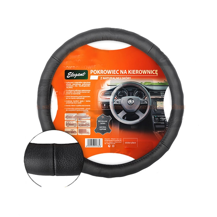 Чохол на кермо ШКІРА M (37-38см) чорний Elegant 105631 масаж, фото 1