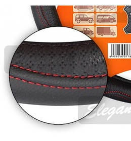Чохол на кермо ШКІРА L (39-40см) чорний-червона нитка Elegant 105687