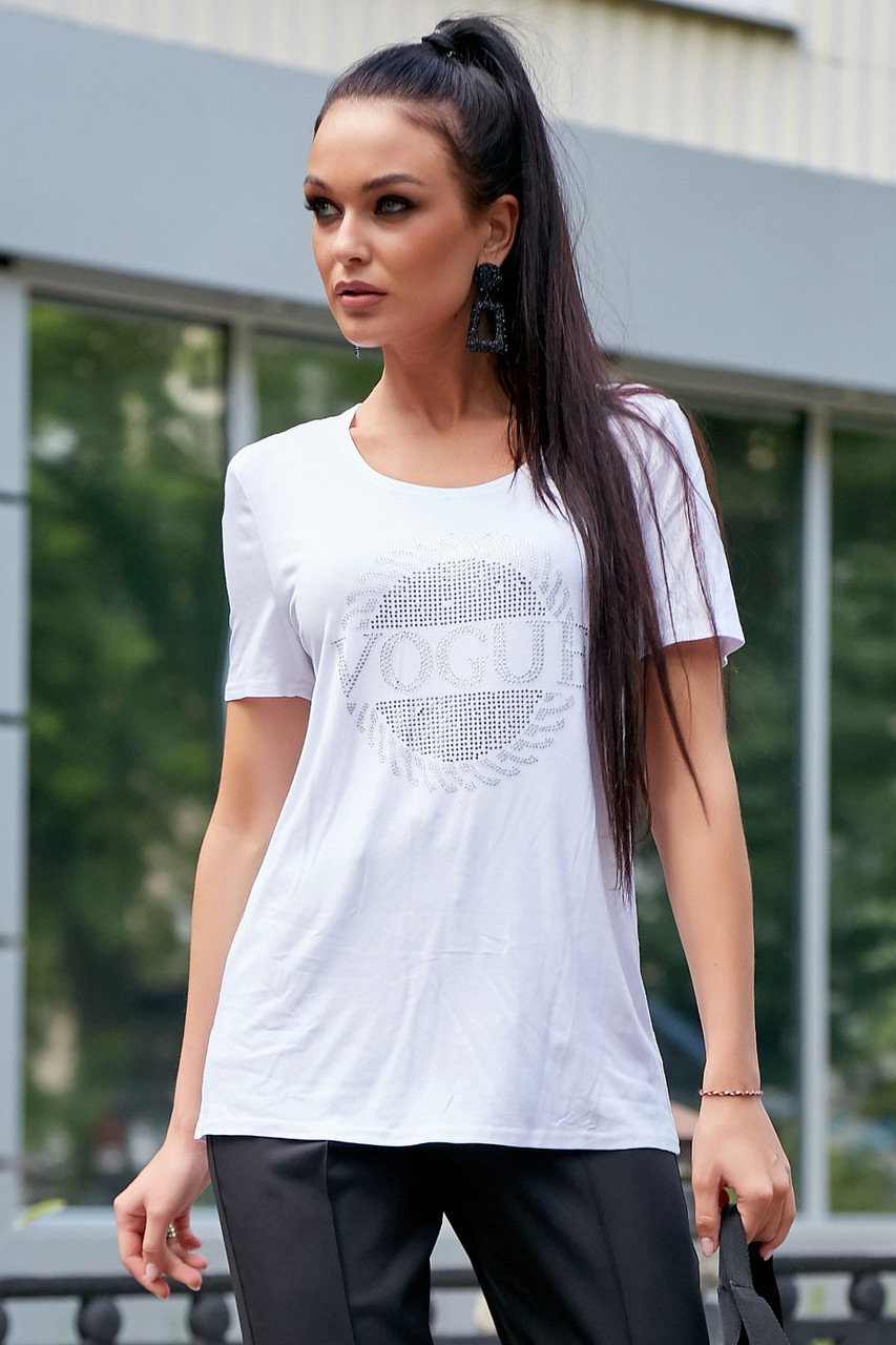 Молодежная футболка со стразами 1211 (44 50р) в расцветках белый - фото 1 - id-p1194688298