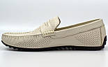 Світло-бежеві літні шкіряні мокасини чоловіче взуття великих розмірів ETHEREAL BS Classic Bleached Beige Perf, фото 2