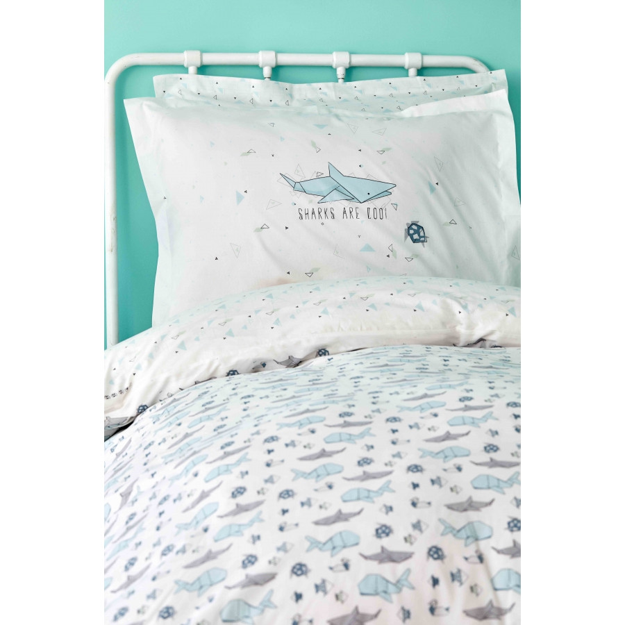 Постільна білизна Karaca Home - Shark yesil 2020-2 зелений ранфорс підліткова, фото 1