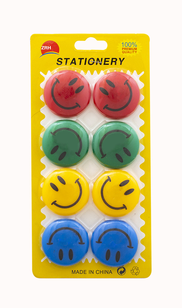 Магніти кольорові для дошки 40 мм Смайлик 8 шт ZRH (4008)