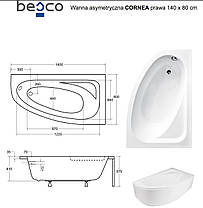 Акрилова ванна Cornea 140х80 (права) Besco PMD Piramida, фото 2